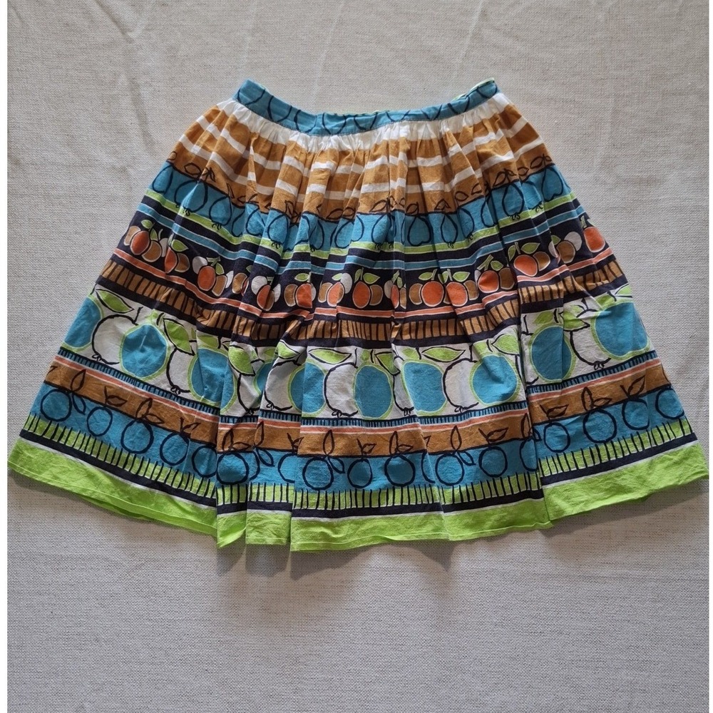 Vintage Handsewn Half Apron Skirt with Vibrant Teal and Orange Fruit Patterns